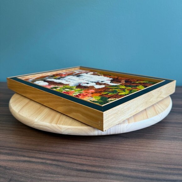 Vintage Framed Needlepoint St. Bernard Puppies Cross-Stitch Art In Wooden Frame - Picture 5 of 10